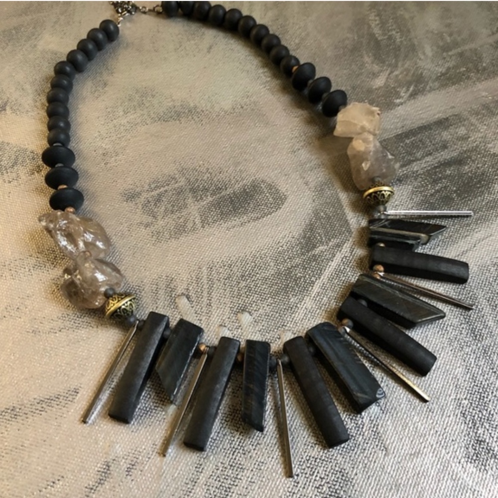 Smoky Quartz Boho Chic Stone Statement Necklace